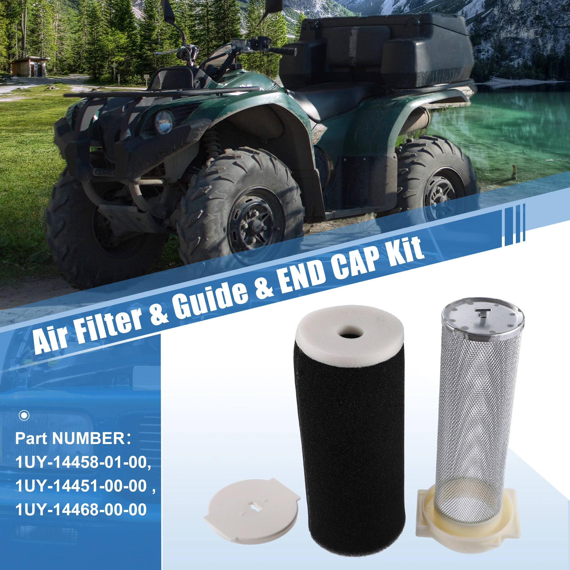 Motoforti 1 Set Air Filter with Guide and End Cap for Yamaha Warrior Wolverine 350 YFM350 Grizzly 600 660 YFM600 660 1987-2013