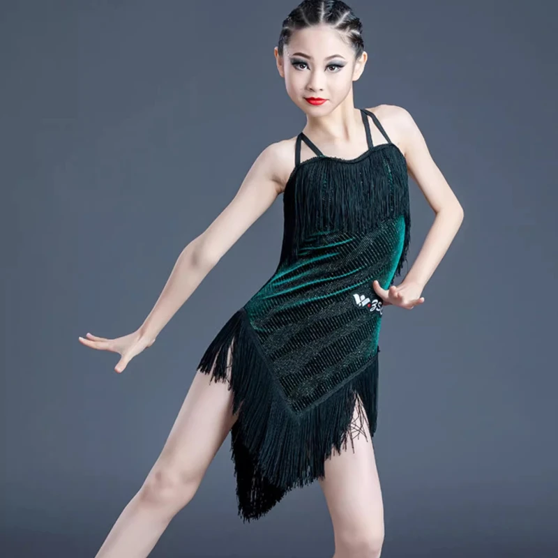 

Latin Dance Costumes Cha Cha Rumba Tango Tassel Girls Ballroom Performance Clothing Girls Practice Clothes Dance Dresses Child
