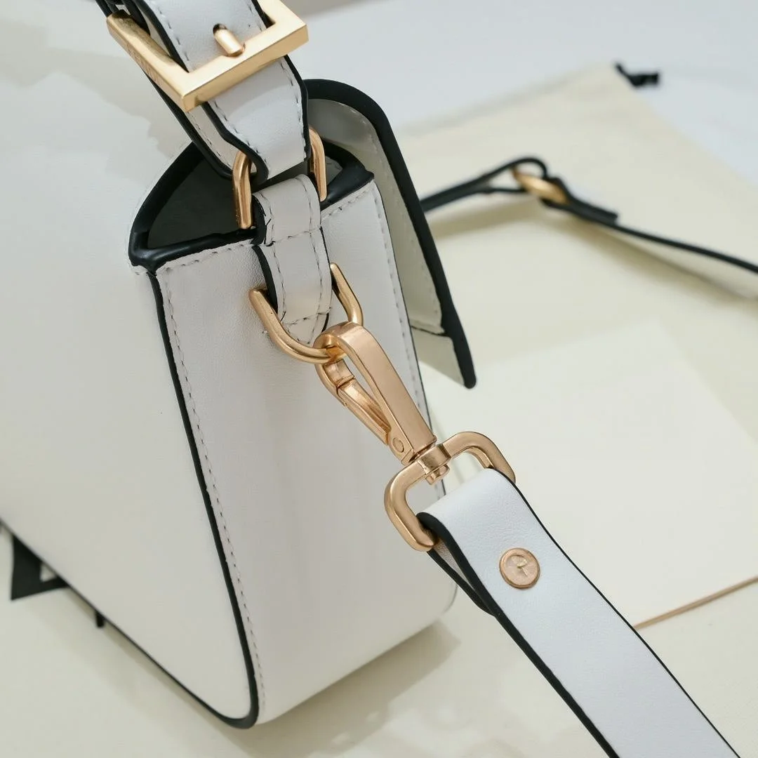 Minimalist White Square Crossbody Bag Ladies Flap Leather Shoulder Purse