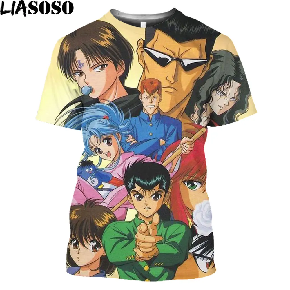 LIASOSO Anime YuYu Hakusho 3D Print Men's T-shirt Short Slveed Casual  Retro Harakuju Otaku Streetwear Tops Women Oversized Tee