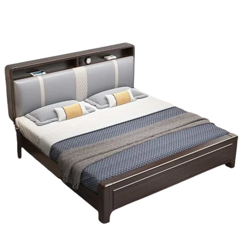 #Nature Master Double Bed Villa Full Size Sleeping Design Wooden Bed Bedding Girl Leather Muebles Para Dormitorio Furniture