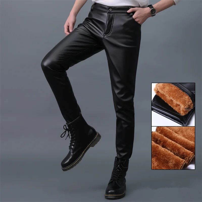 Spring New Red Leather Pants Men\'s, Fashion PU Pant, Asian Size Black Gray Brown Artificial Leather Suit Trousers S-5XL 6XL