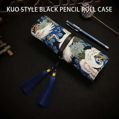 Imagen 2 del producto Bolsa de papelería de gran capacidad, rollo negro, bolsa para bolígrafos, cortina de moda, exquisita lona para estudiantes, regalos de papelería simples