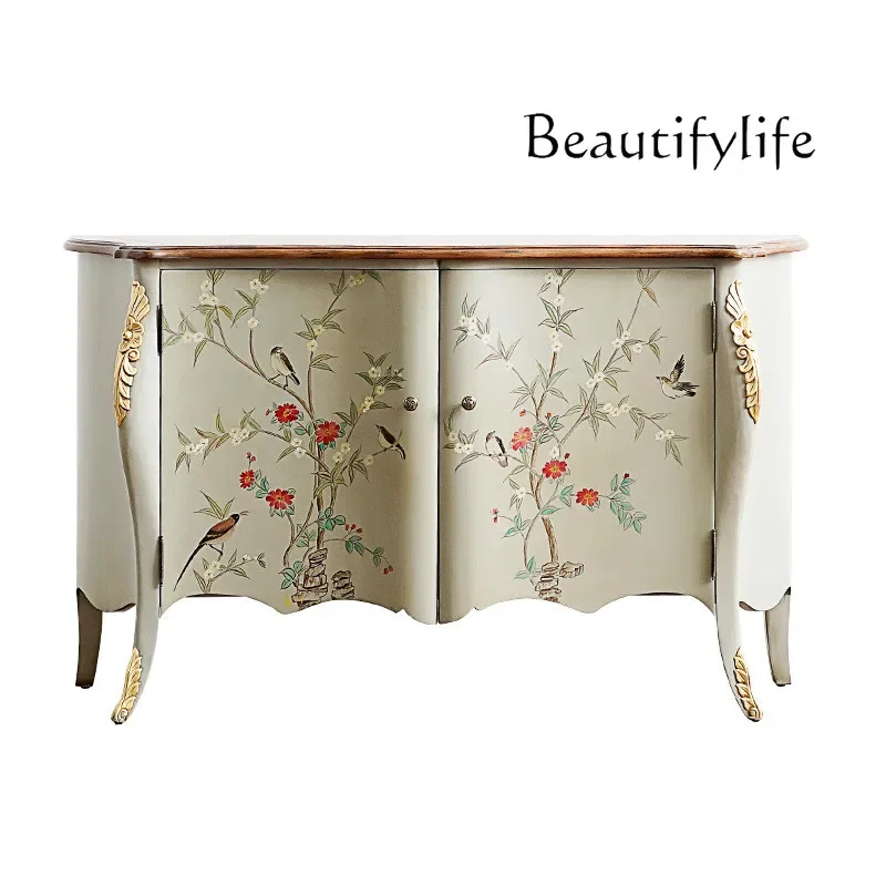 

American medieval solid wood painted porch cabinet household entry door decorative cabinet partition