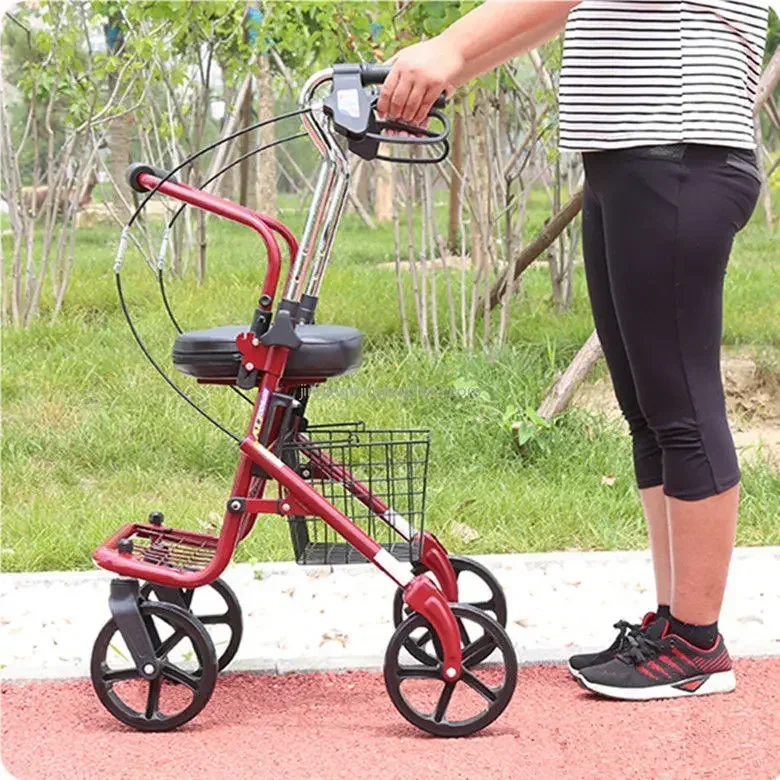 Elderly folding portable shopping cart Elderly trolley Small pull cart Four-wheeled walking scooter