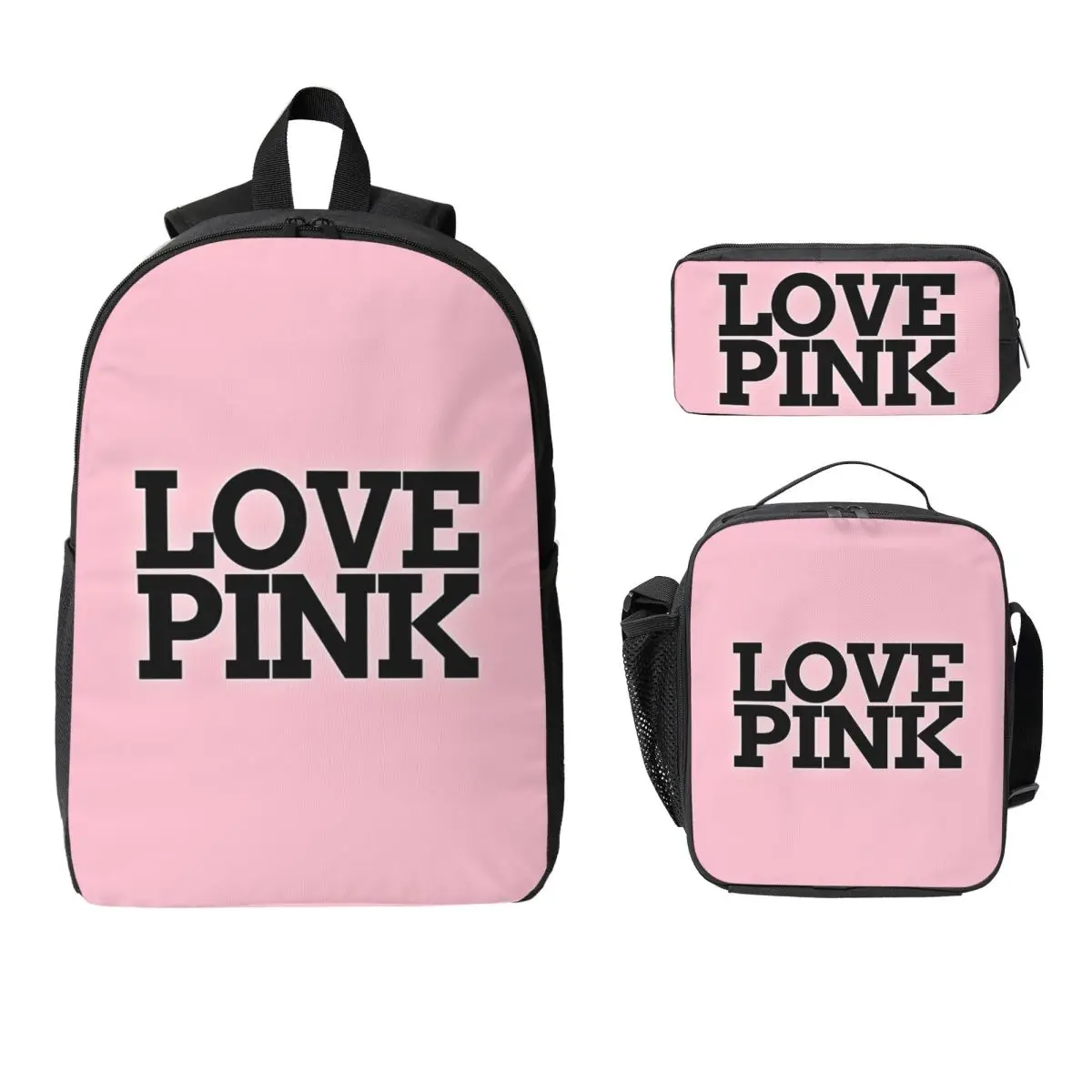 

Love Pink Backpack Student Boys Girls BookBag School Bag Computer Shoulder Bags 3ps Insulated Lunch Bag Pencil Case