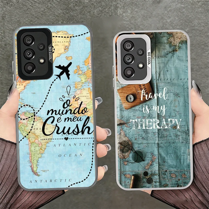 Travel Map Artistic Pattern Soft Phone Case for Samsung A17 A16 A15 A14 A13 A57 A56 A55 A54 A53 A37 A36 A35 A34 A33 A26 A25 A24