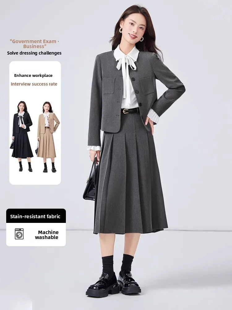 

Gray Suit Set Women's Thin Autumn Interview Suit Small College Students Lady's Skirt Two-Piece Professional Workwear