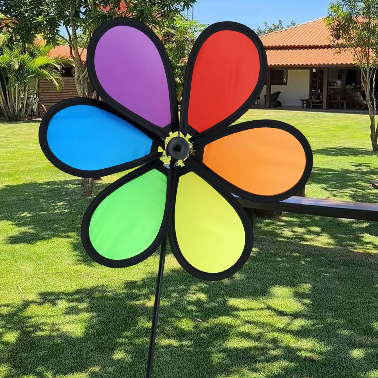 Flower Windmill Spinner Black Edge Six Color Cloth Windmill For Houses Tents Gardens Infant Rooms Strollers Garden Decoration