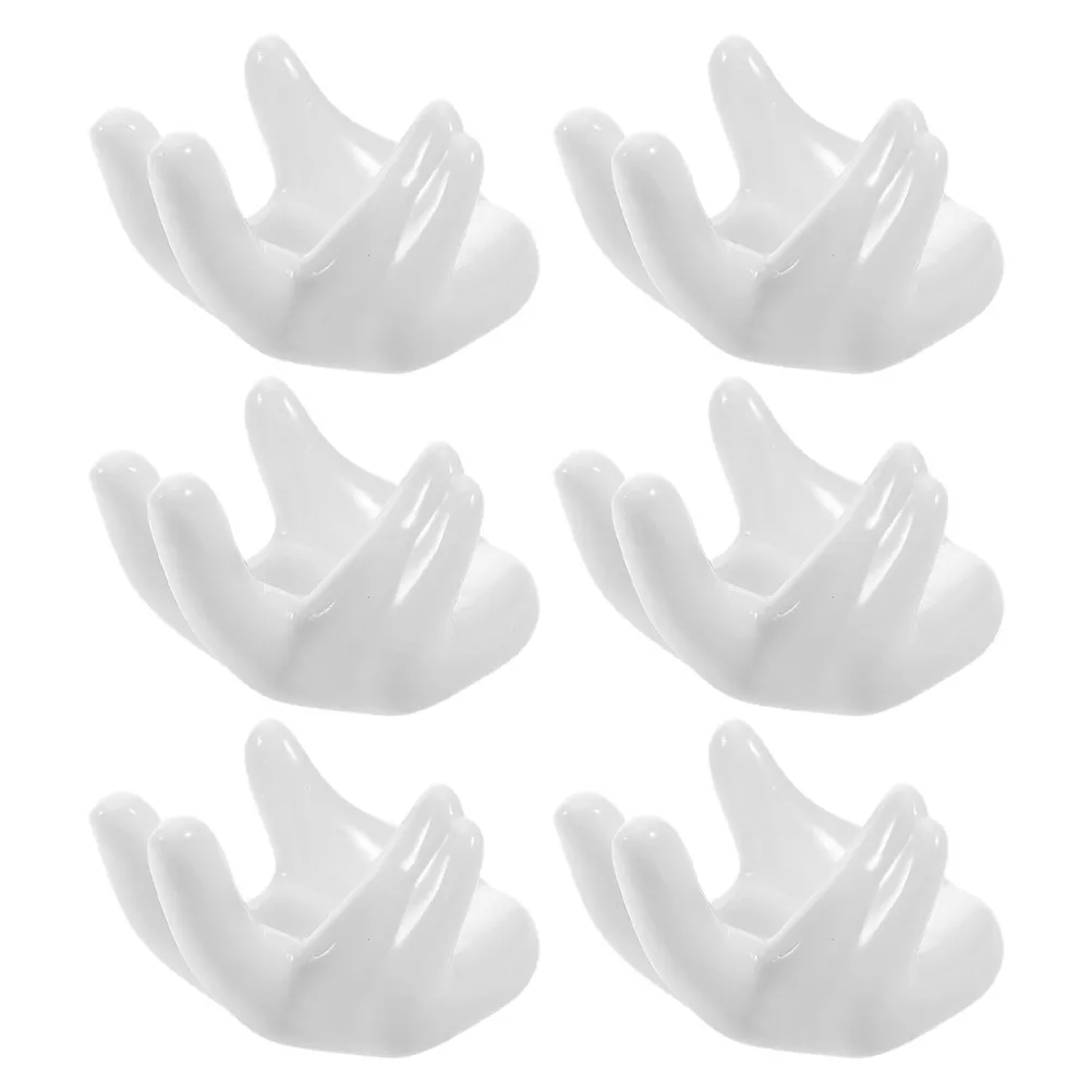 6Pcs Hand Shaped Ceramic Egg Cup Holder Porcelain Display Stand Easter Egg Holder Kitchen Table Decor Hard Boiled Eggs