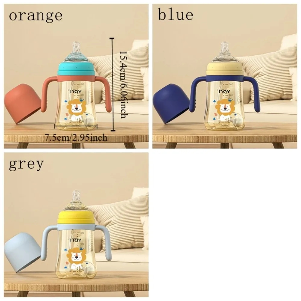 Portable Drop Resistant Newborn Bottle Cartoon Easy Grip Baby Drinking Cup 240ML Wide Neck Baby Bottle Night Feeding