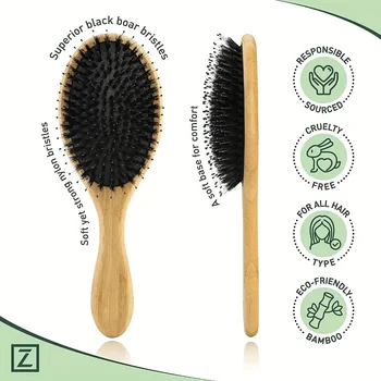 Escova de cabelo de cerdas de javali natural alça de bambu pente de massagem do couro cabeludo pente de cabelo antiestático gasbag desembaraçar escova de cabelo ferramenta de estilo