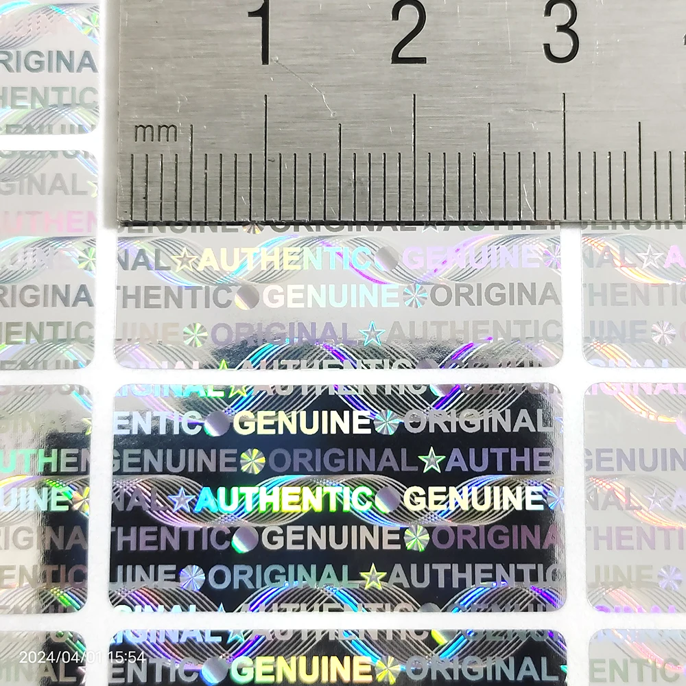 ختم أمان هولوغرام ، أصلي وأصلي ، ملصق علامة أصلية ، فراغ يُترك إذا تم التلاعب به ، طابع أمان هولوغراف ، 30 × 15 ، #6
