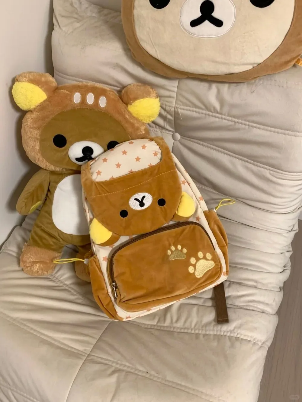 Kawaii Rilakkuma Plush Backpack Cute Cartoon Large Capacity Backpack Versatile for Girls Student Backpack Computer Bag Gift Toys