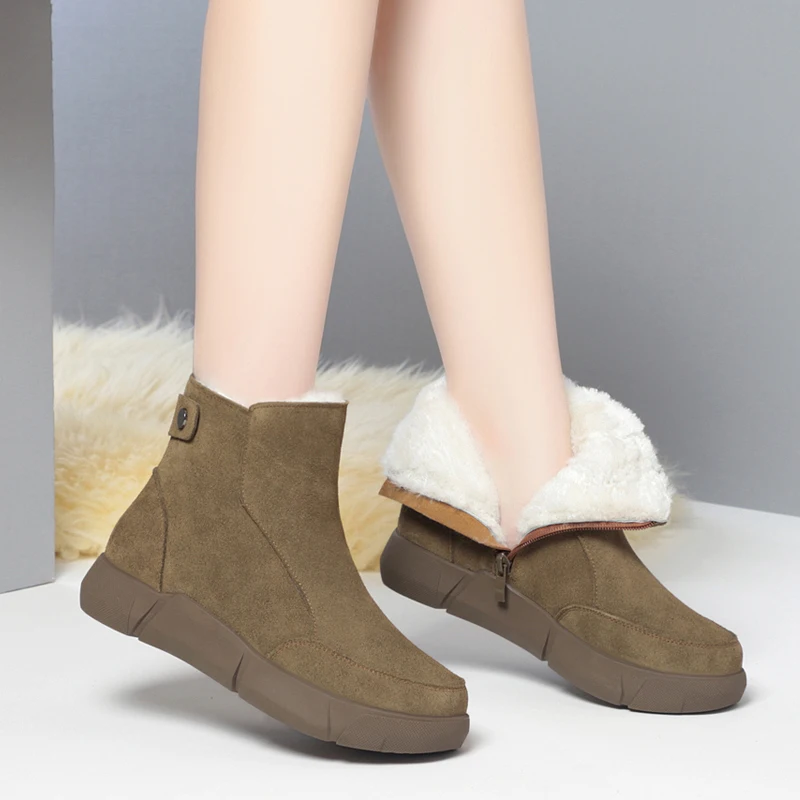 AIYUQI Snow Boot Women 2024 Winter New Suede Genuine Leather Women Short Boots Natural Wool Warm Non-slip Women\'s Ankle Boots