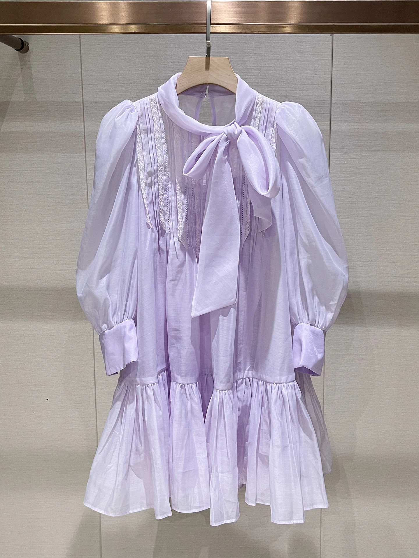 

Art Student Milk Cute Sle Long Sve A-Line Dr с фонарем Све Knot Фиолетовый Женская мода с высокой талией Dr