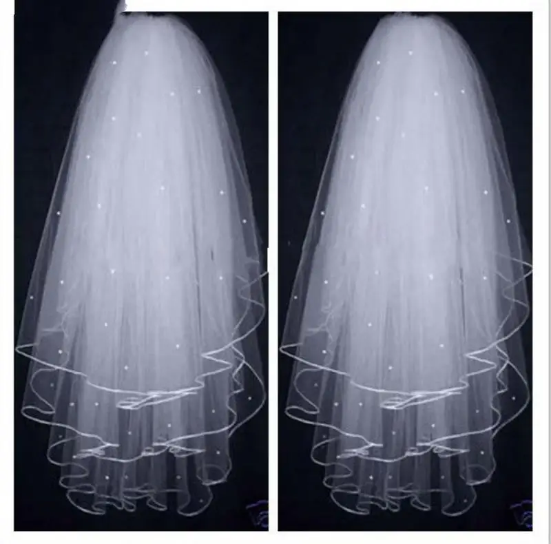 High Quality Soft Illusion White/Ivory 3T Ribbon Edges with Pearls Bridal Wedding Veils 2024