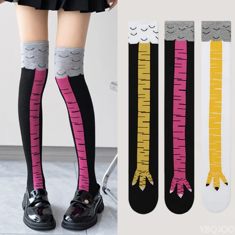 3 Paar Damen-Kniestrümpfe, trendige Cartoon-lustige Hühnerklaue-Socken, Fitness, Sport, lässig, schlankes Bein, lange Röhrensocken für Damen