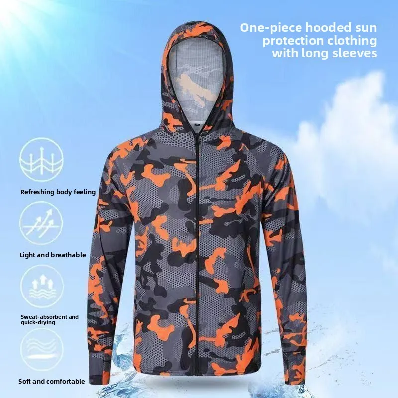 Fishing Sunscreen Clothing Outdoor Men's Breathable Quick-drying Fishing Mosquito-proof Cardigan Long-sleeved Ice-cool Clothing