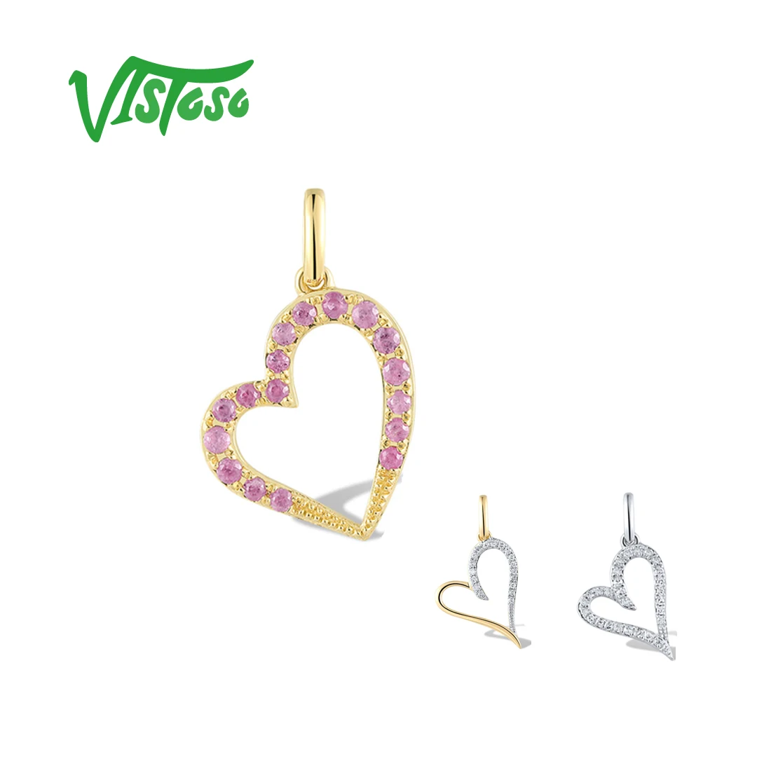 

VISTOSO Authentic 14K 585 Yellow White Pendant For Women Sparkling Diamonds Pink Sapphire Chic Light Weight Gifts Fine Jewelry
