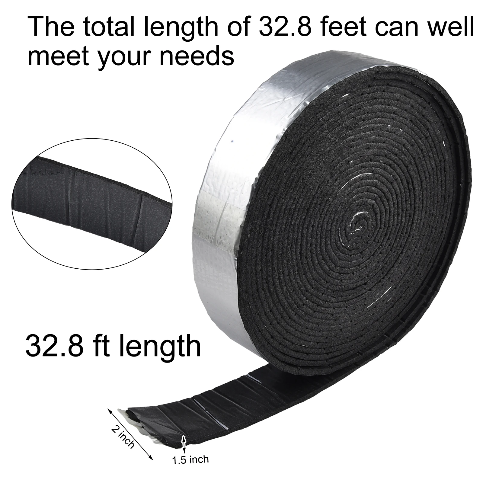 Rohrwickel-Isolierung, 32,8 Fuß, Schaumstoff-Isolierband für den Außenbereich, Aluminiumfolie, schwarz, Brandschutz, starkes Klebeband, wasserdicht