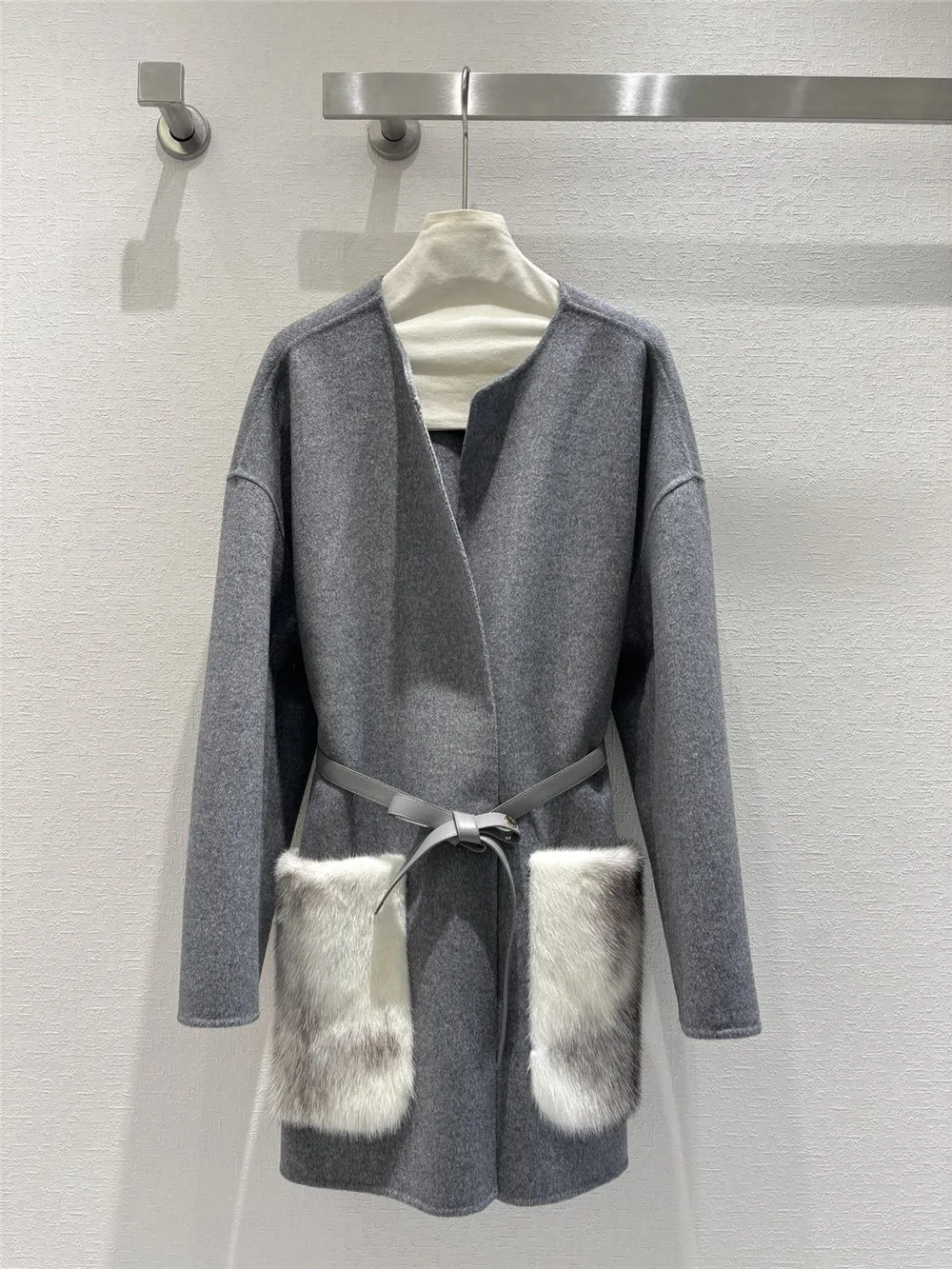 Import Mink Fur Coat Cashmere Silk Belted Mid- Long Light Temperament Outerwear High Quality