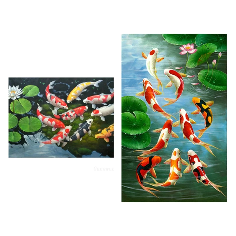 

2 Set 5D Diy Art Diamond Painting Diamond Cross Stitch Kits Embroidery Home Decors-Water Koi & Lotus Leaf Koi