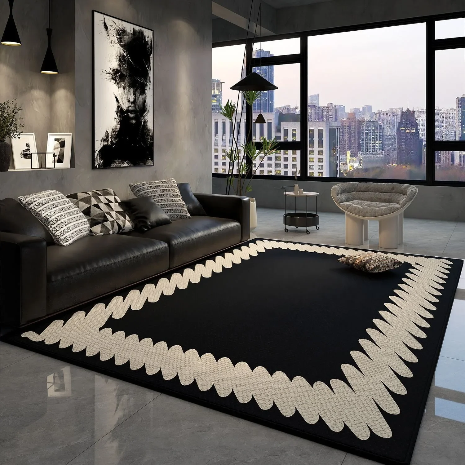 Light Luxury Ins Black Carpet Living Room Sofa Bedroom Bedside Kitchen Entrance Door Mat Non-slip Fashion Home Decor Rug