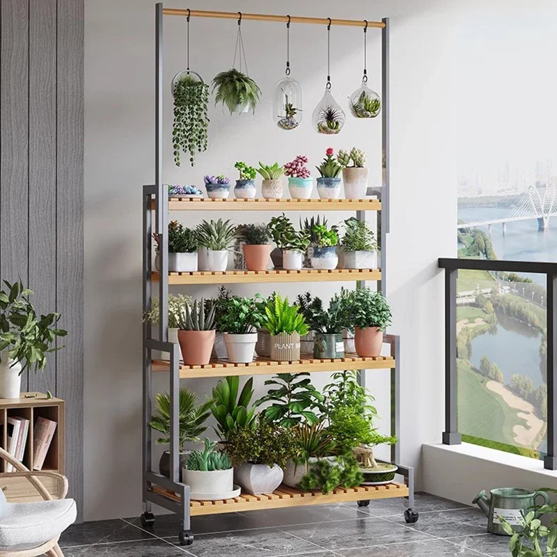 Modern Solid Wood Plant Shelves Floor Type Balcony Flower Pot Multilayer Plant Shelves Outdoors Garden Furniture Florer