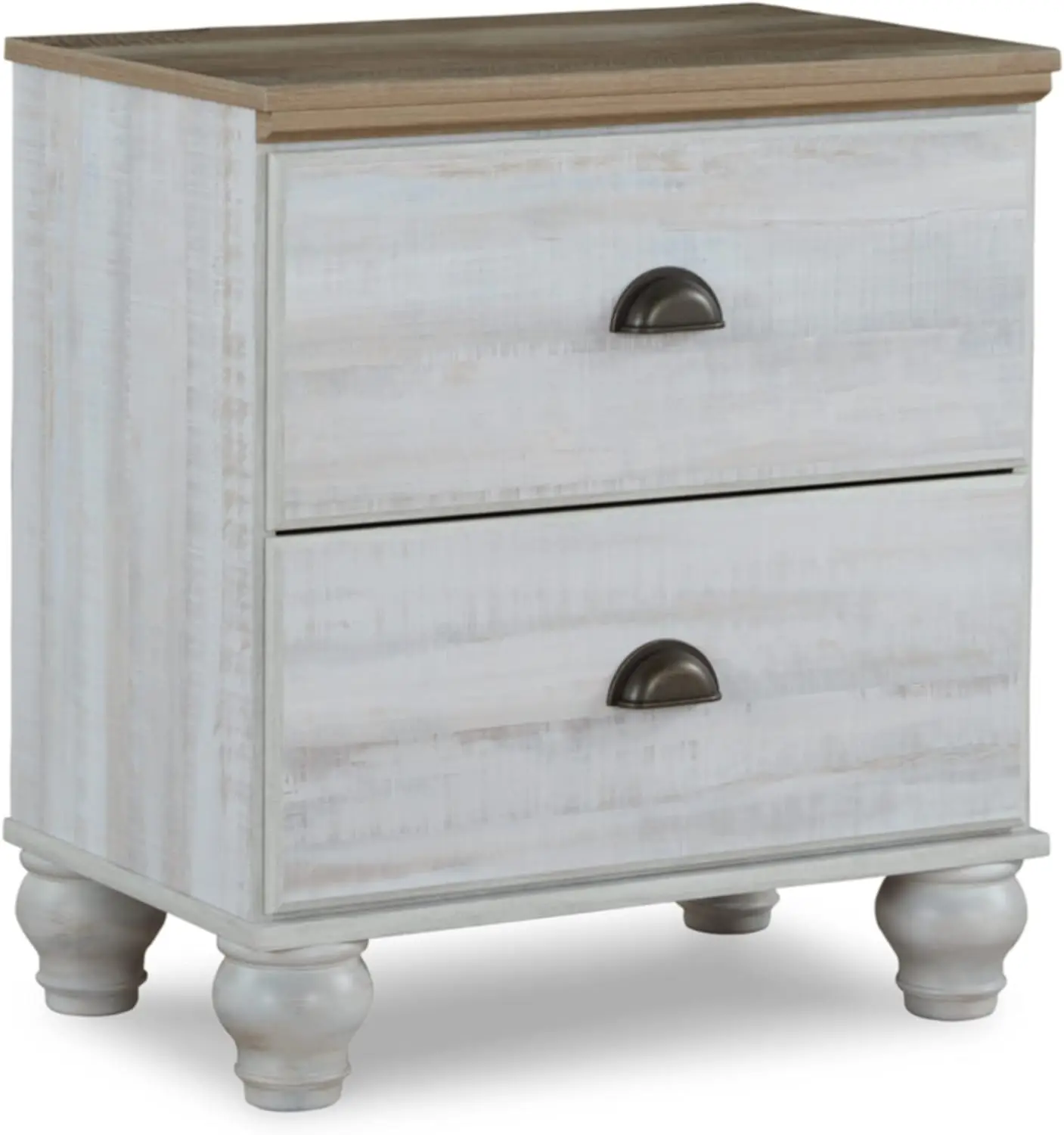 Signature Design by Ashley Haven Bay Coastal 2 Drawer Nightstand with Dual USB Charging Ports, White & Light Brown