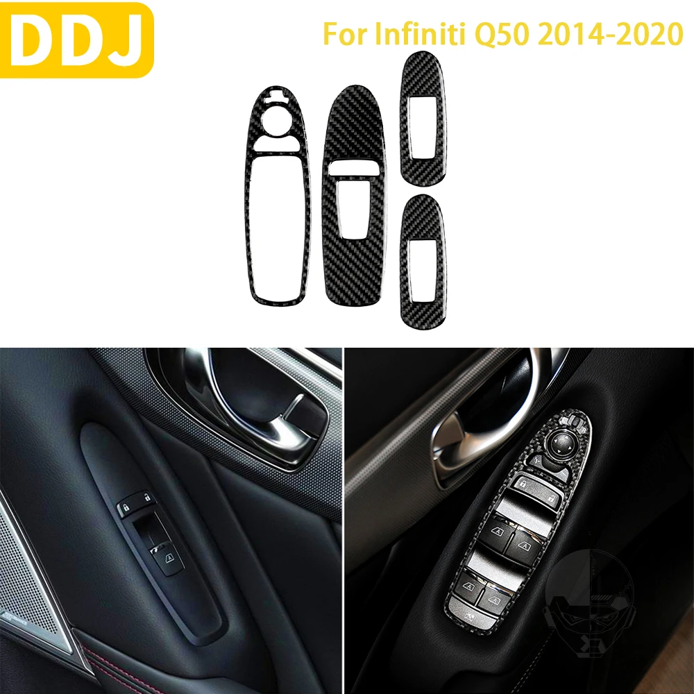 

For Infiniti Q50 2014-2020 Car Accessories Interior Carbon Fiber Window Lifting Panel Trim Sticker Modification Decoration