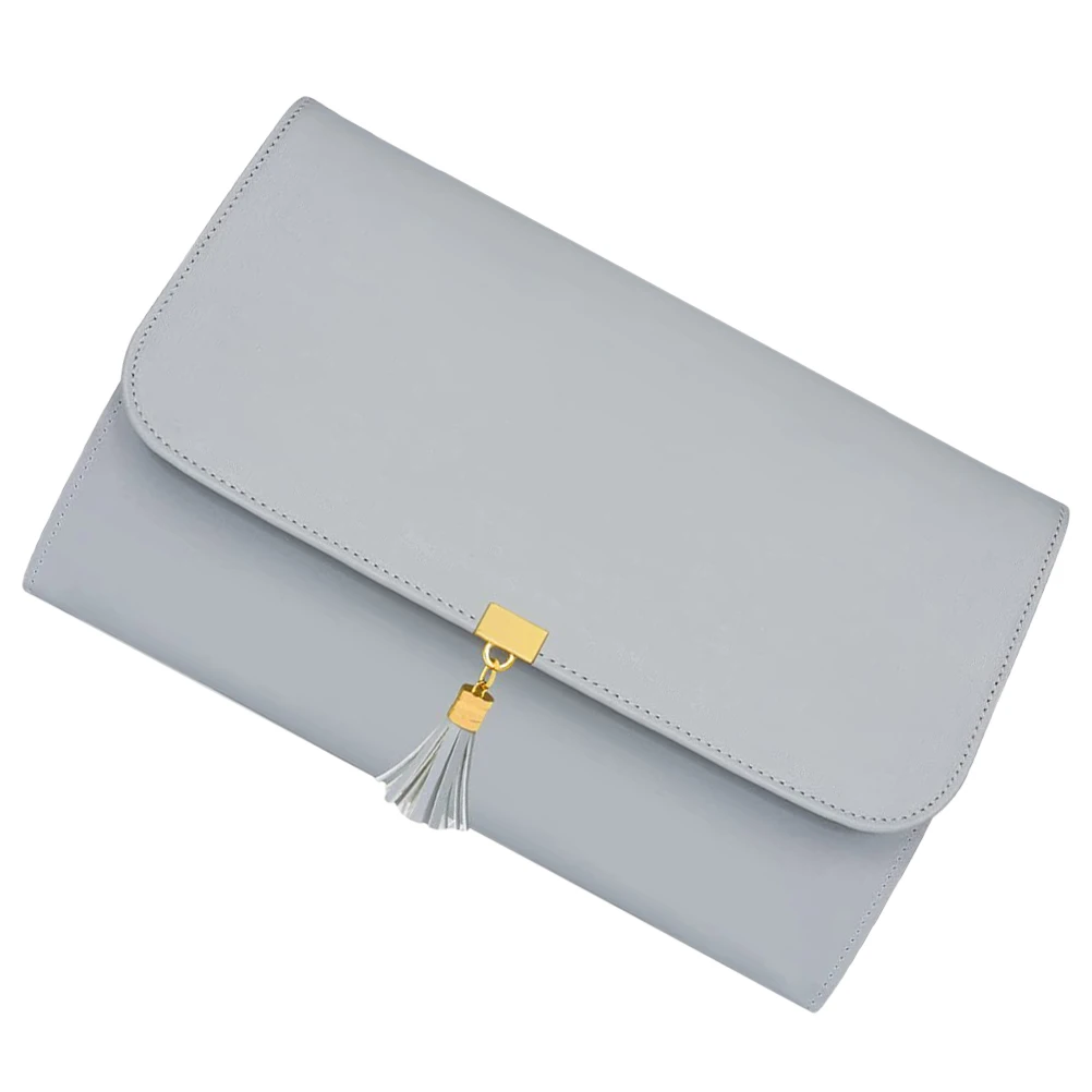

Tassel Large Capacity Zipper Women Jewelry Travel Organizer Bag Gray PVC Storage Foldable Portable Necklace Case