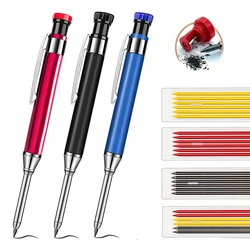 2.8mm Solid Carpenter Pencil Built-in Sharpener Mechanical Pencil Set Manual Woodworking Marking Pencil Supply(1pencil+2leads)