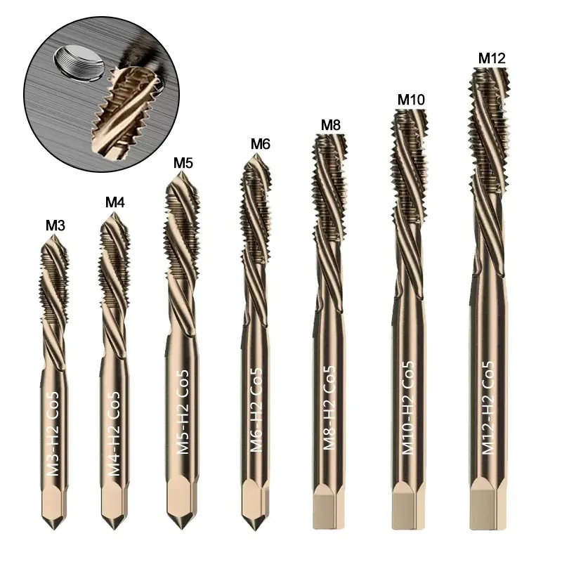 M35 HSS-Co Cobalt Screw Thread Tap Drill Bit Spiral Flute Metric M3-M12 Machine Tap Right Hand For Stainless Steel Metal