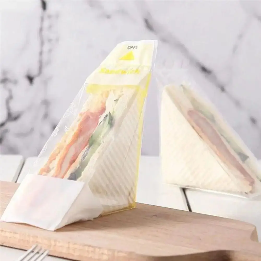 100PCS Plastic Sandwich Packaging Bag Transparent Easy To Tear Triangular Bread Bag Disposable Simple Sandwich Wrapper