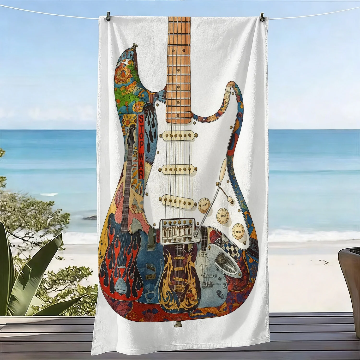 Electric Guitar Print Oversized Beach Towel Microfiber Bath Towel Suitable for Pool Vacation Music-Themed Gift for Musicians