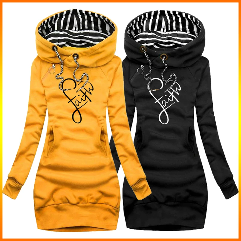 

Women's Fashion Casual Hooded Dresses Women Long Sleeve Pullover Sweater Slim High Collar Dress Popular Hoodie Sweatshirt