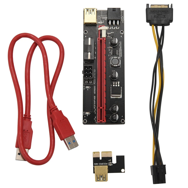 6-Pack Pcie Dual Chip PCI-E 16X To 1X Powered Riser Adapter Card, 6 PIN & Molex 3 Connector With 60Cm USB 3.0 Cable