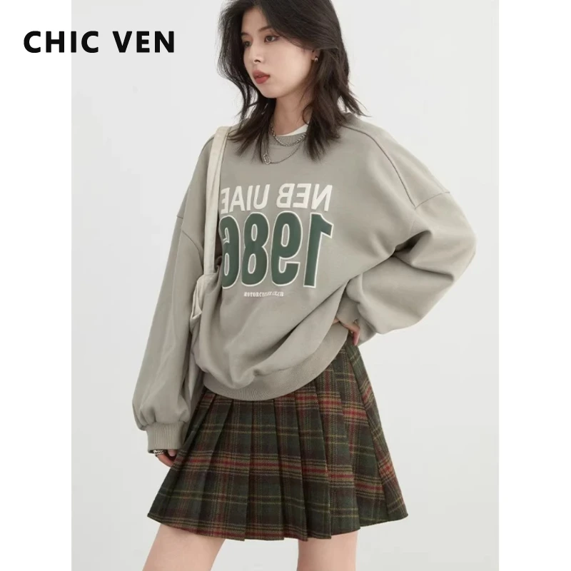

Женская толстовка CHIC VEN: Новинка, свободный крой, круглый вырез, с буквенным принтом, оверсайз, осень-весна 2026