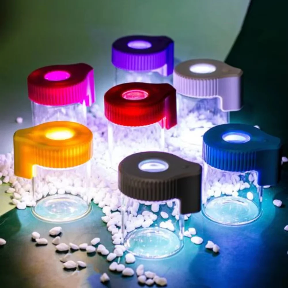 

LED Luminous Cover Glass Bottle Dry Herb Storage Jar Sealed and Transparent Pillbox 155ml Tobacco Box Smoking Accessories