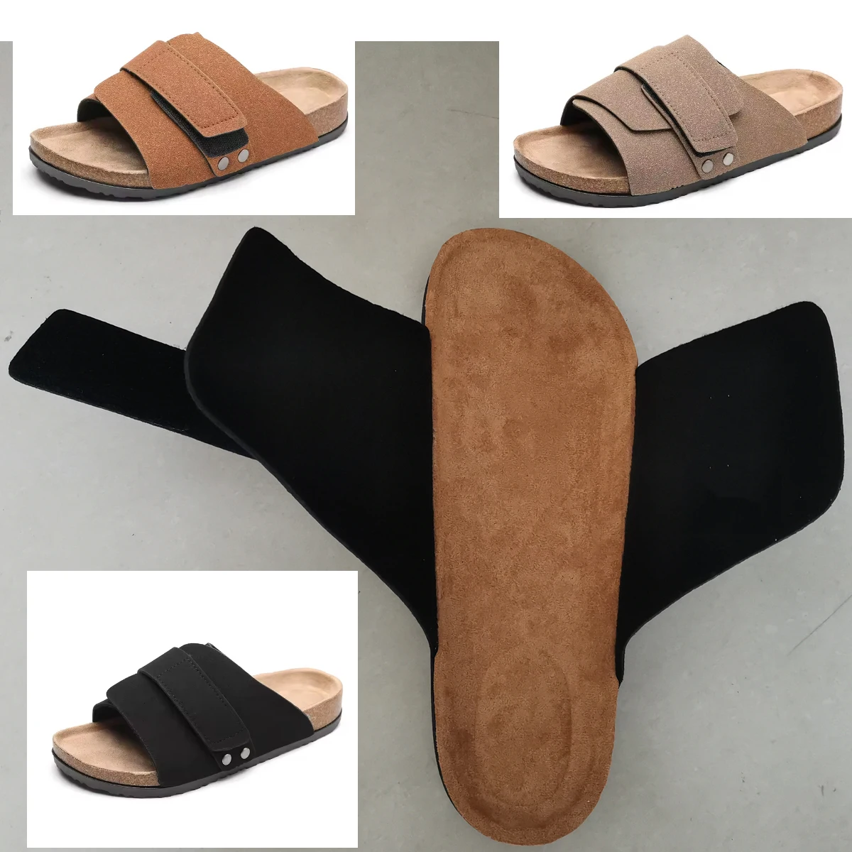 Men Women Clogs Suede Leather Cork Slippers Comfort Footbed Adjustable Open Shoes Slide Sandals Indoor Home Outdoor for Couples