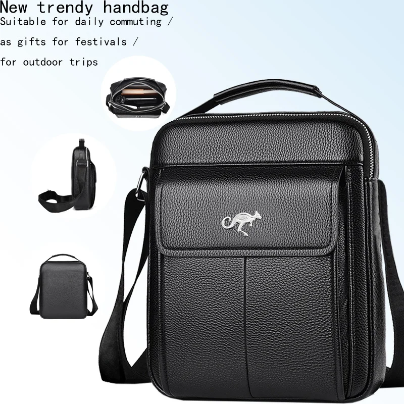 Men's Business Crossbody Bag Compact PU Leather Shoulder Bag with Top Handle for Work Travel Daily Commute