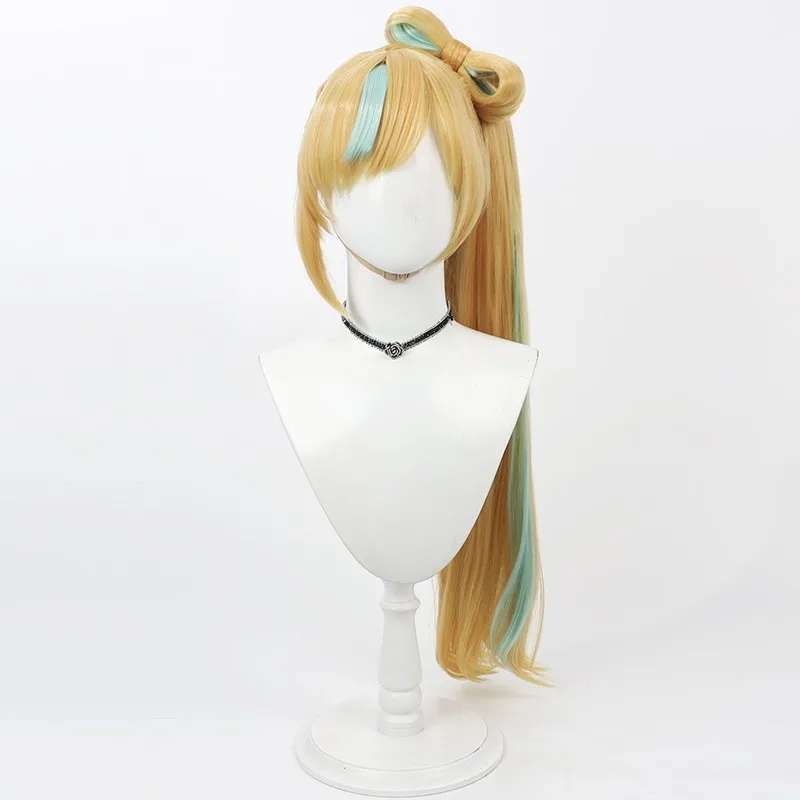 VTuber Mitarashi Dan cosplay wig bow two-tone detachable ponytail Halloween gift