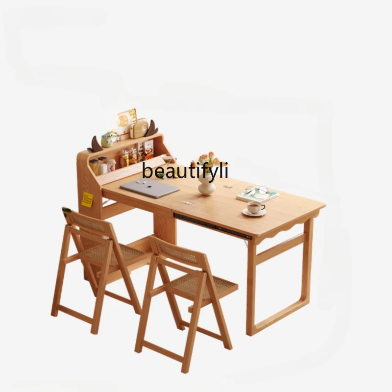 

Nordic Folding Dining Table Small Apartment Can Store Wood Foot Household Minimalist Rectangular Dining Table