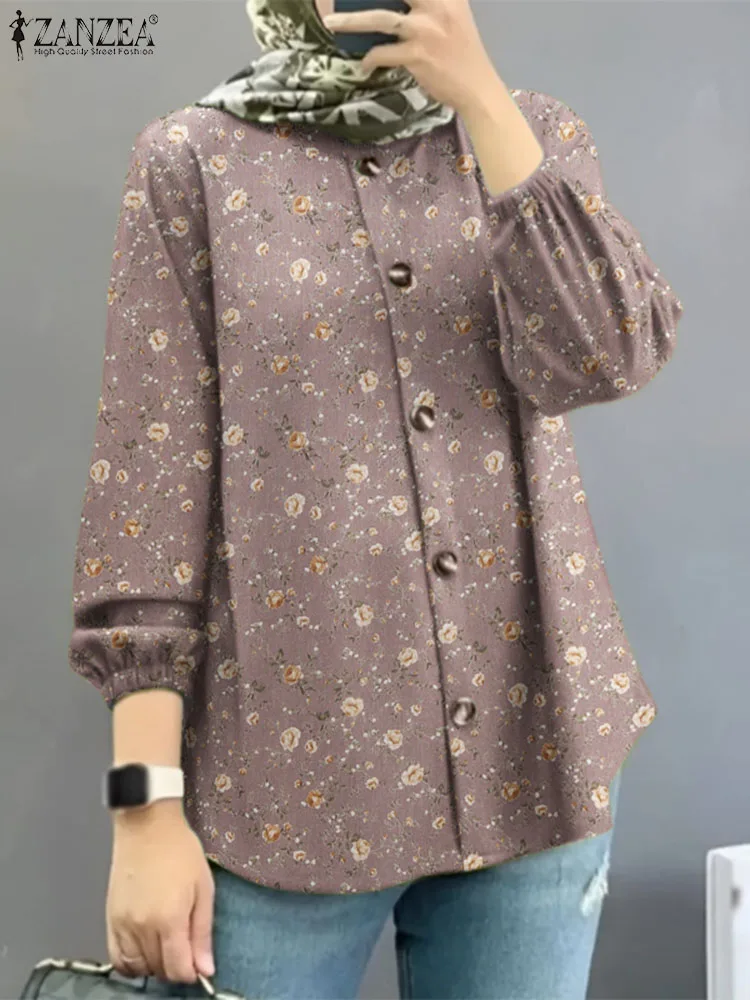 

Bohemian Floral Printed Muslim Tops ZANZEA Fashion Autumn Long Sleeve Blouse Women Casual Abaya Islamic Clothing Loose Shirt