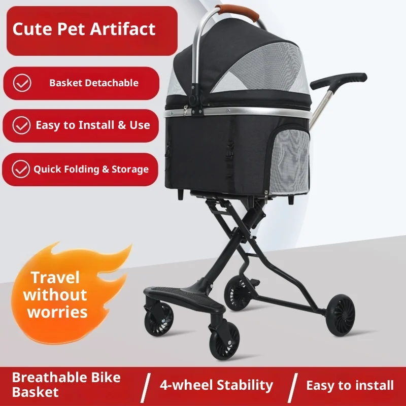 Hot Selling Luxury 4-Wheel Foldable Pet Stroller Portable Cat And Dog Travel Carrier Oxford Canvas Backpack Stroller