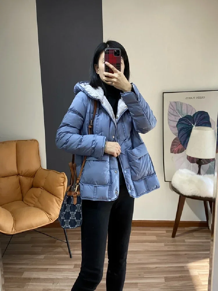 Top Grade Seamless Women Fashion Hooded Winter Puffer Jacket  90% White Duck Down Female Ultra Lightweight Casual Warm Parka