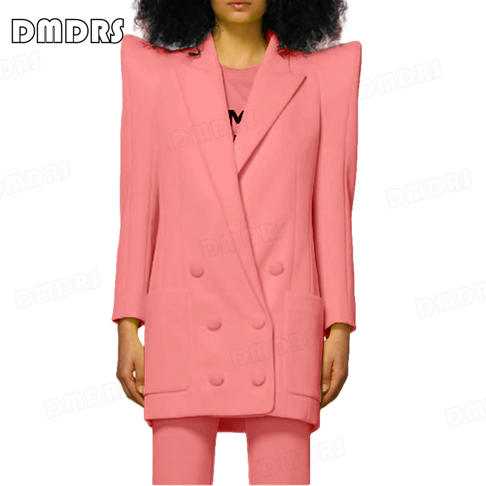 

Wide Shoulder Double Breasted Suit Blazer for Women, Loose Fit Long Suit Jacket, Fashion High Street Solid Outfit Many Colors