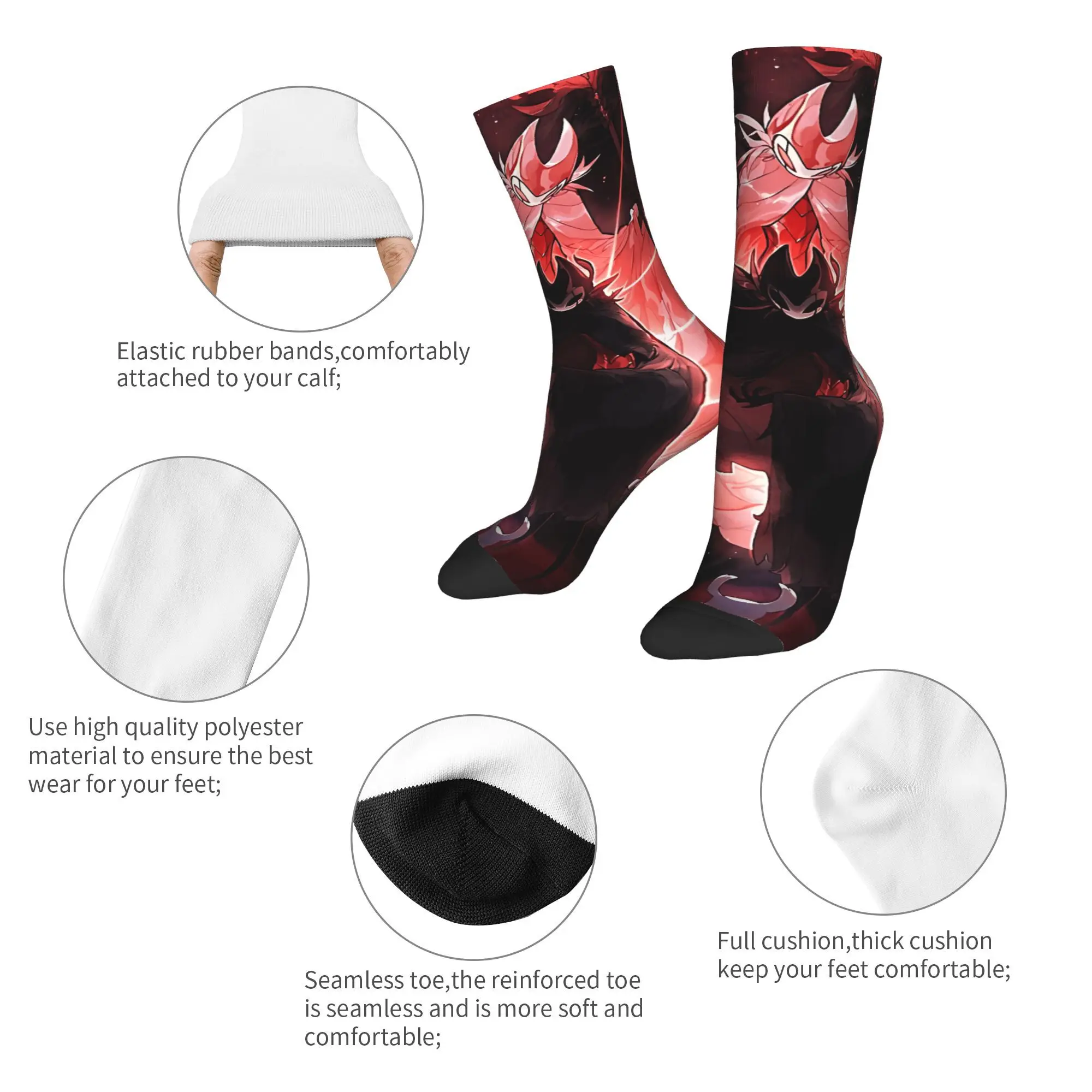 Calzini da uomo unisex Calzini da gioco Hollow Knight Primavera Divertenti calzini morbidi e traspiranti Design da corsa Calzini sportivi antiscivolo