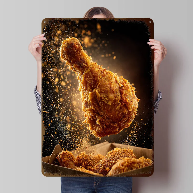 Crispy Fried Chicken Drumstick Still Life Poster Customized Vintage Metal Signs Wall Art Retro Tin Plaque for Decoration Bedroom